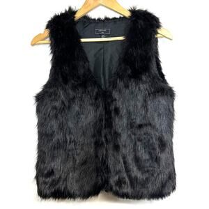 Chocolate‎ Faux Fur Small Fuzzy Black Vest Glam Old Money Club Sexy Lined Warm